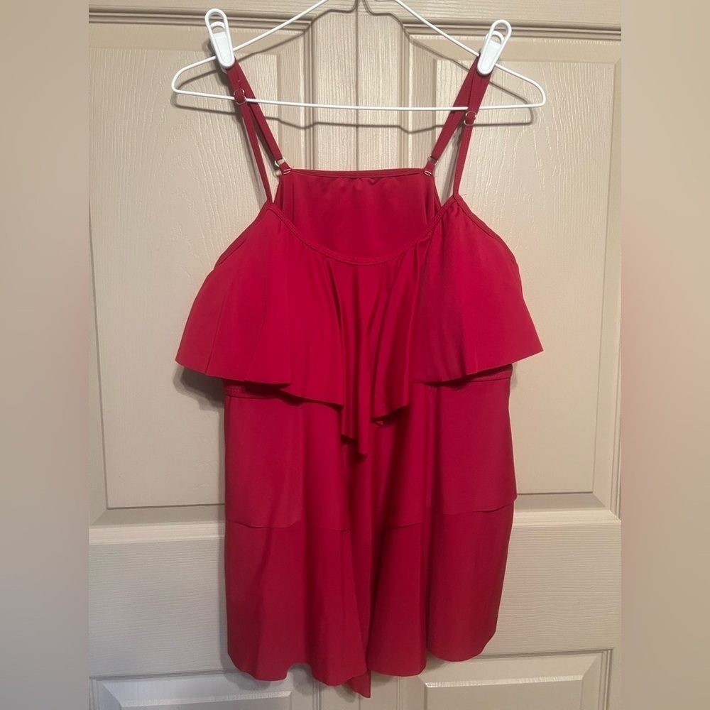 Red Ruffled Tiered Camisole Swim Top - Picture 1 of 3